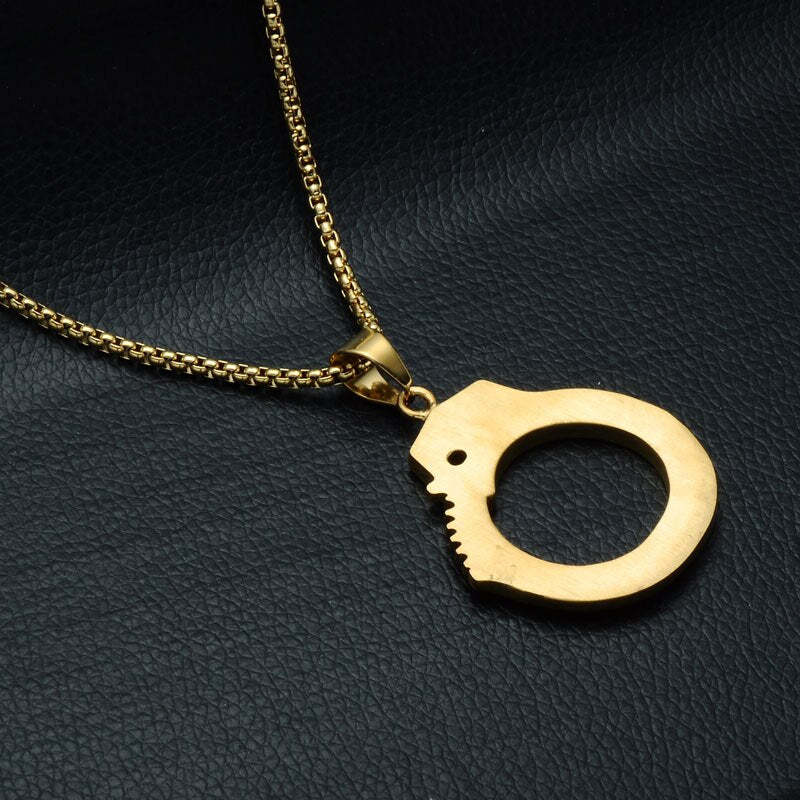 Gemstone-Studded Gold-Plated Handcuff Bling Stainless Steel Hip-hop Pendant Necklace-Necklaces-Innovato Design-Innovato Design