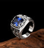 Blue Cubic Zirconia Stone 925 Sterling Silver Adjustable Vintage Heavy Rock Biker Ring-Gothic Rings-Innovato Design-Innovato Design