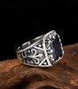 Blue Cubic Zirconia Stone 925 Sterling Silver Adjustable Vintage Heavy Rock Biker Ring-Gothic Rings-Innovato Design-Innovato Design
