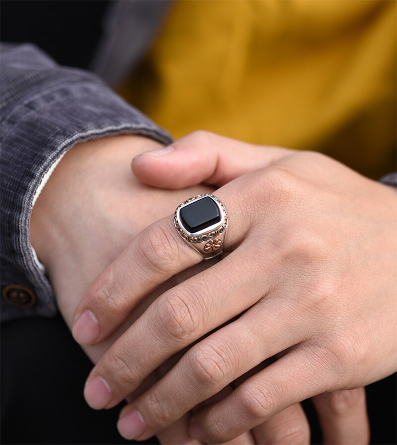 Black Onyx Stone 925 Sterling Silver Adjustable Vintage Ring-Rings-Innovato Design-Innovato Design