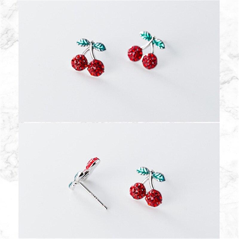 Red, Silver and Green Cherry Stud Earrings 925 Sterling Silver-Earrings-Innovato Design-Innovato Design