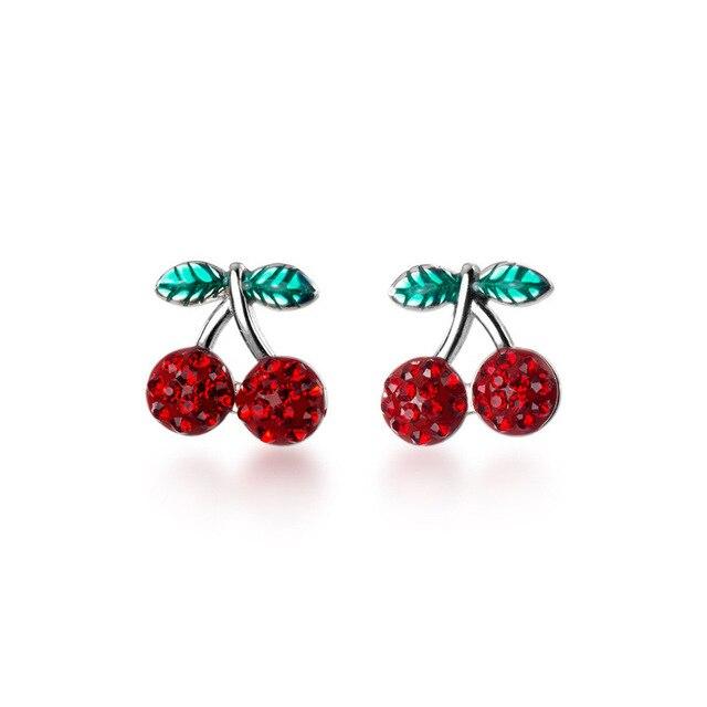Red, Silver and Green Cherry Stud Earrings 925 Sterling Silver-Earrings-Innovato Design-Innovato Design