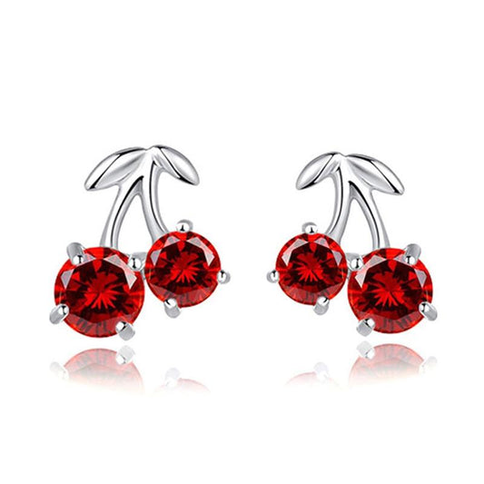 Korean Sweet Cherry Stud Earrings 925 Sterling Silver-Earrings-Innovato Design-Innovato Design