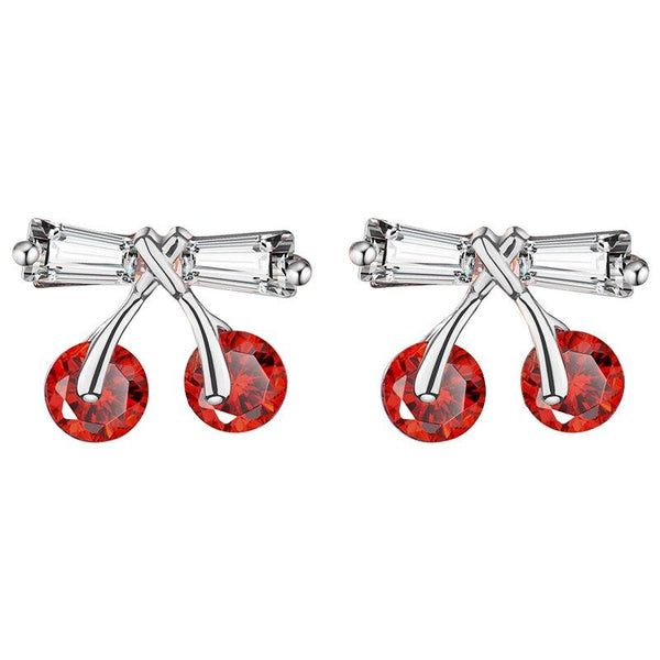 Korean Red/White & Silver Cherry Earrings with Classic Cubic Zirconia-Earrings-Innovato Design-Red-Innovato Design