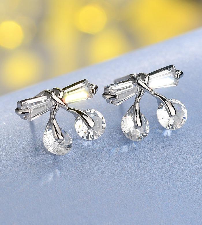 Korean Red/White & Silver Cherry Earrings with Classic Cubic Zirconia-Earrings-Innovato Design-Red-Innovato Design