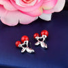 Silver Leaves & Red Cherry Stud Earrings