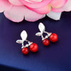 Silver Leaves & Red Cherry Stud Earrings
