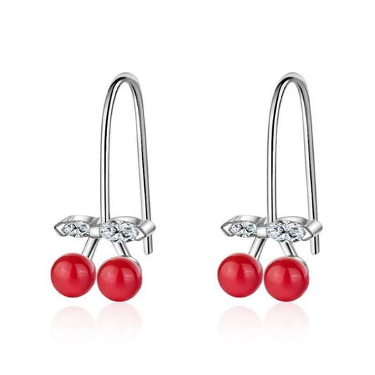 Zirconia Crystal Red Cherry Silver Stud Earrings-Earrings-Innovato Design-Innovato Design