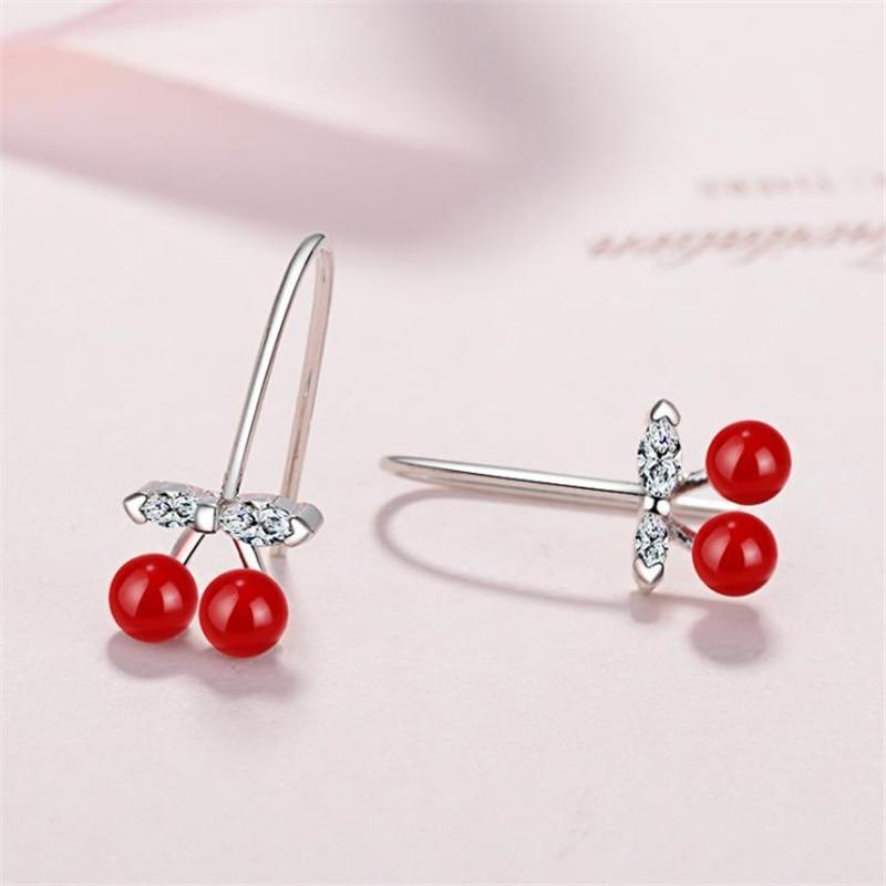 Zirconia Crystal Red Cherry Silver Stud Earrings-Earrings-Innovato Design-Innovato Design