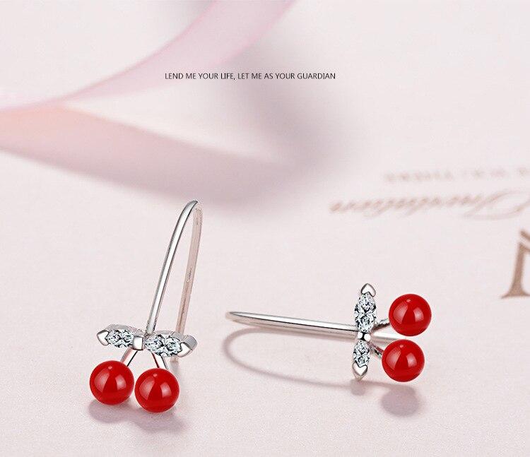Zirconia Crystal Red Cherry Silver Stud Earrings-Earrings-Innovato Design-Innovato Design
