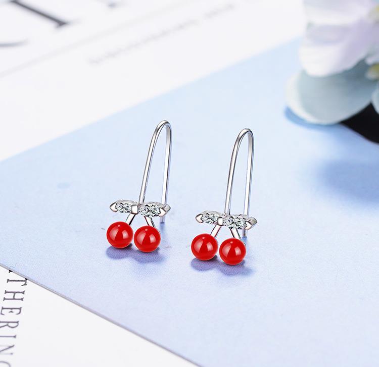 Zirconia Crystal Red Cherry Silver Stud Earrings-Earrings-Innovato Design-Innovato Design