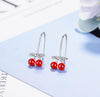 Zirconia Crystal Red Cherry Silver Stud Earrings
