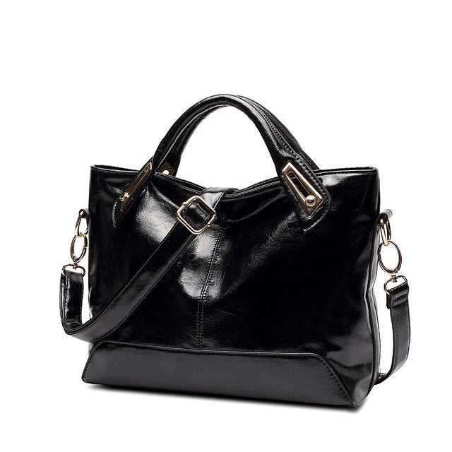 Oil Wax PU Leather Tote Bag, Shoulder Bag and Handbag-Handbags-Innovato Design-Black-Innovato Design