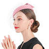 Pink Wool Pillbox Fascinator Hat with Bow and Netted Veil