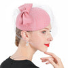 Pink Wool Pillbox Fascinator Hat with Bow and Netted Veil