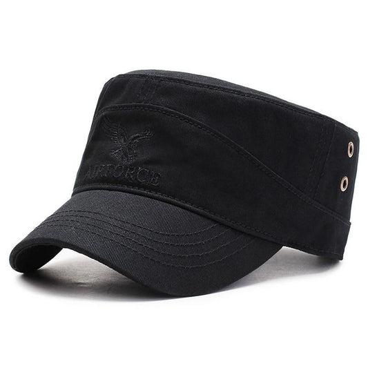 Buckled Cotton Military Hat with Eagle Embroidery Logo-Hats-Innovato Design-Black-Innovato Design