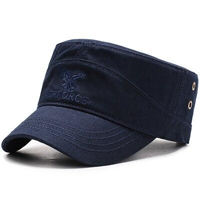 Buckled Cotton Military Hat with Eagle Embroidery Logo-Hats-Innovato Design-Dark Blue-Innovato Design