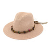 Vintage Ethnic Straw Panama Hat with Colorful Buttons Bow