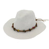Vintage Ethnic Straw Panama Hat with Colorful Buttons Bow