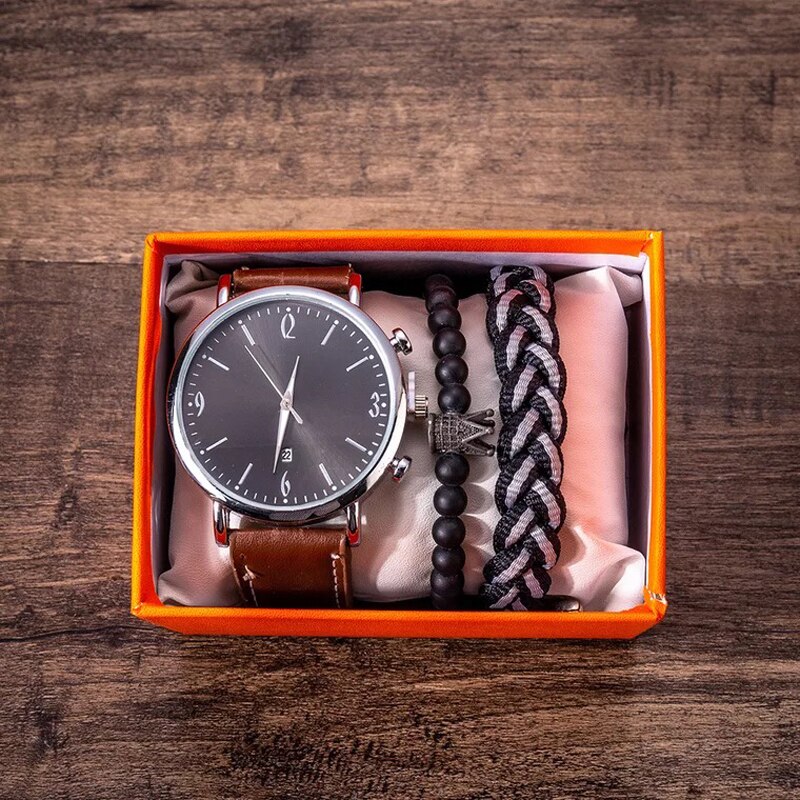 Men Quartz Watch and Bracelets Gift Box Set-Jewelry Sets-Innovato Design-Black-Innovato Design