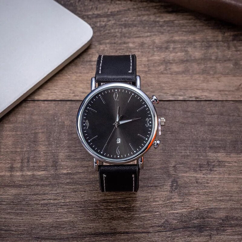 Men Quartz Watch and Bracelets Gift Box Set-Jewelry Sets-Innovato Design-Black-Innovato Design