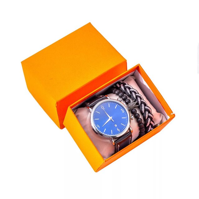 Men Quartz Watch and Bracelets Gift Box Set-Jewelry Sets-Innovato Design-Black Blue-Innovato Design