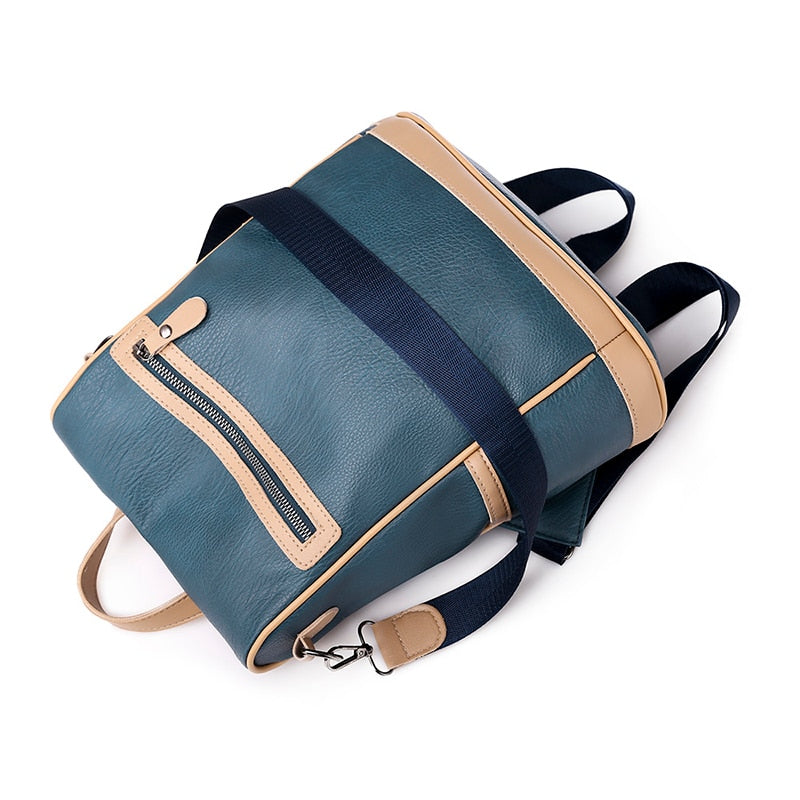 Waterproof PU Leather Shoulder Bag and Travel Backpack-Backpacks-Innovato Design-Blue-Innovato Design