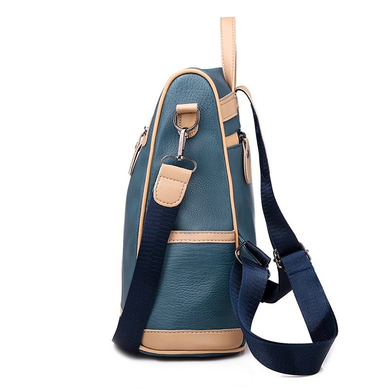 Waterproof PU Leather Shoulder Bag and Travel Backpack-Backpacks-Innovato Design-Blue-Innovato Design