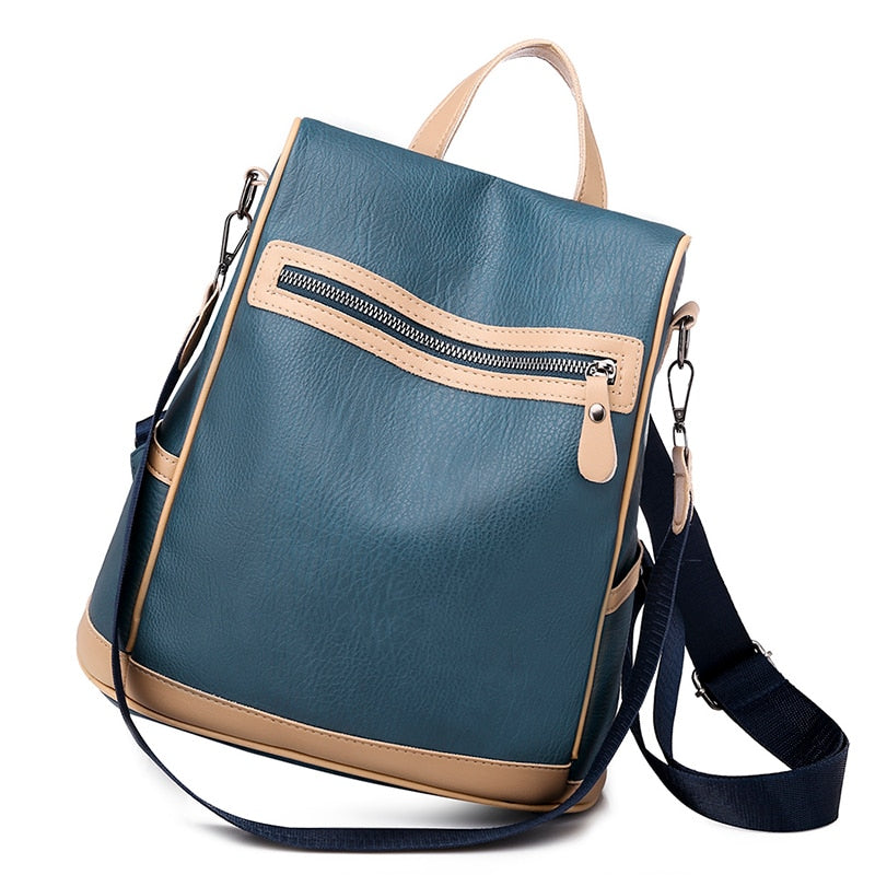 Waterproof PU Leather Shoulder Bag and Travel Backpack-Backpacks-Innovato Design-Blue-Innovato Design