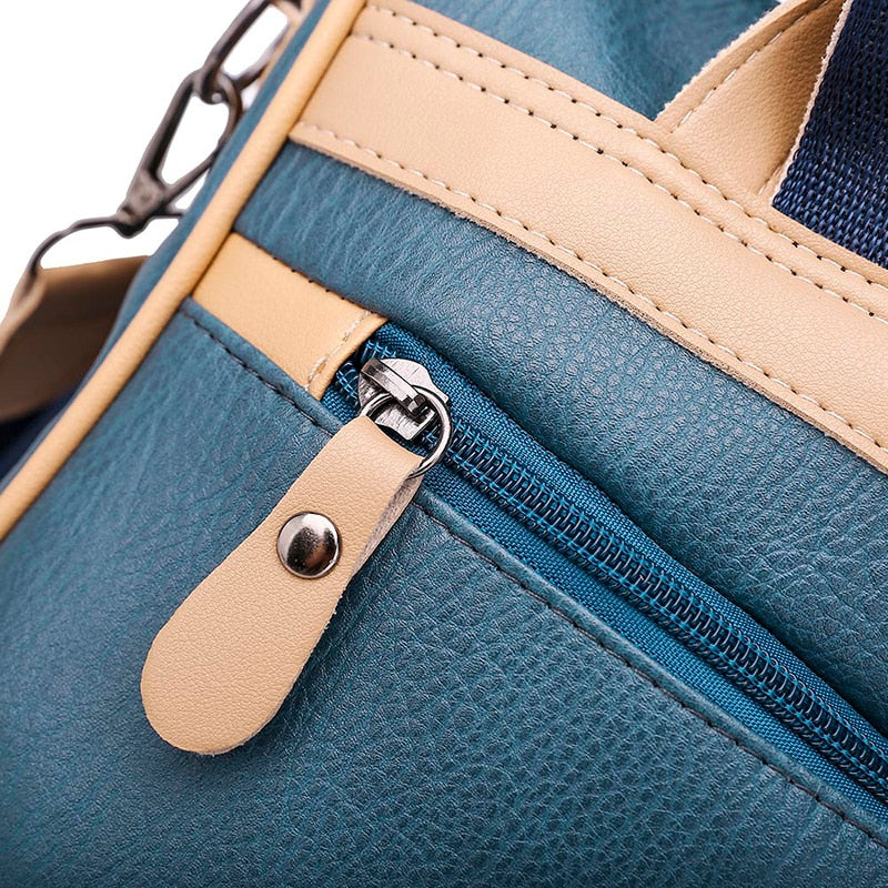 Waterproof PU Leather Shoulder Bag and Travel Backpack-Backpacks-Innovato Design-Blue-Innovato Design