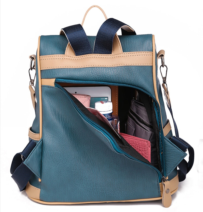 Waterproof PU Leather Shoulder Bag and Travel Backpack-Backpacks-Innovato Design-Blue-Innovato Design