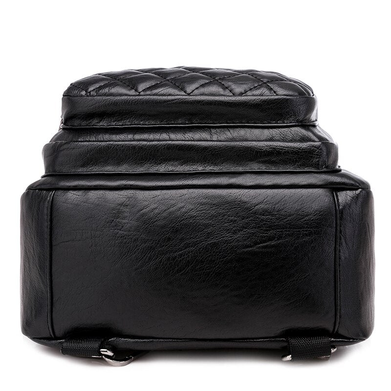 Multifunction Hairball Pendant and Rhombic Pattern Stitches Leather Backpack-Backpacks-Innovato Design-Brown-Innovato Design