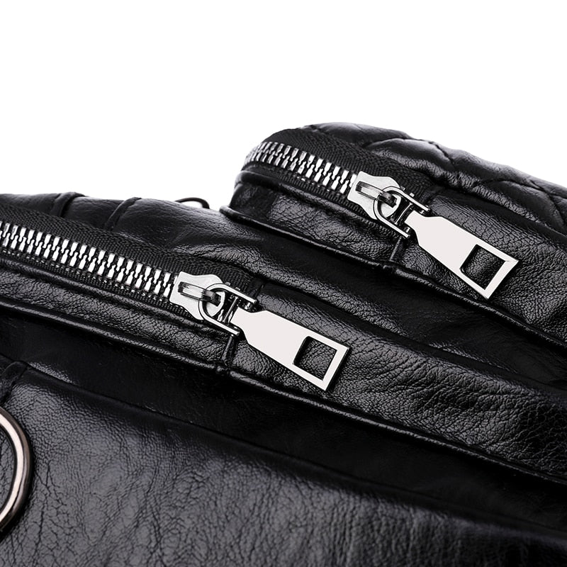 Multifunction Hairball Pendant and Rhombic Pattern Stitches Leather Backpack-Backpacks-Innovato Design-Brown-Innovato Design