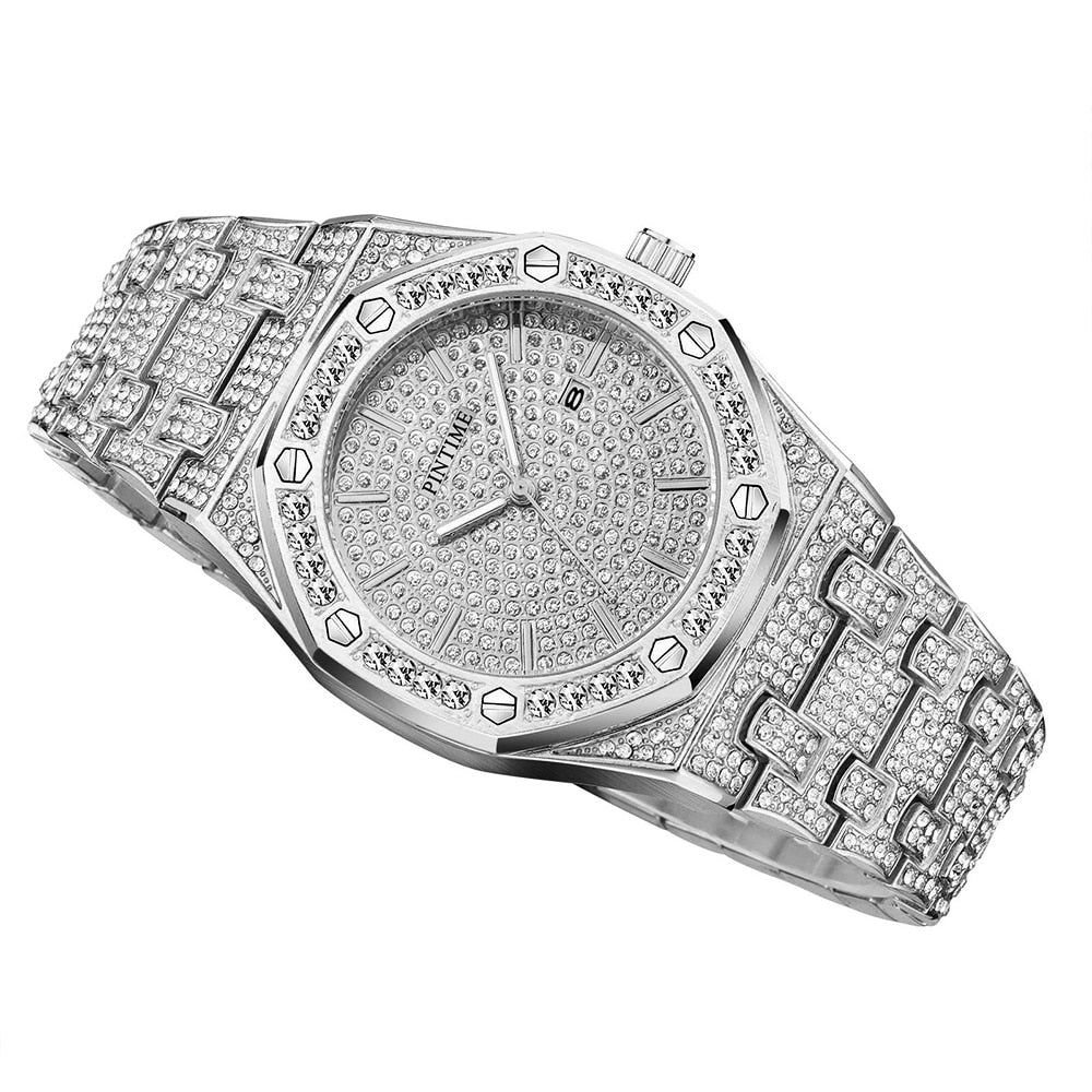 Water-Resistant Diamond-Studded Stainless Steel Band Fashion Quartz Watch-Watches-Innovato Design-Silver-Innovato Design