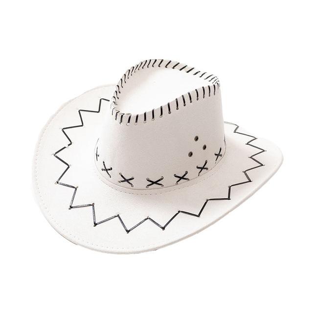 Mom & Daughter Retro Stitched Pattern Cowboy Hat with Adjustable Chin Tie-Hats-Innovato Design-White-Adult-Innovato Design