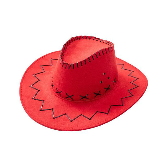 Mom & Daughter Retro Stitched Pattern Cowboy Hat with Adjustable Chin Tie-Hats-Innovato Design-Red-Adult-Innovato Design