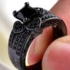 Black Cubic Zirconia and Rhinestones Heart Stainless Steel Ring Set-Couple Rings-Innovato Design-6-5-Innovato Design