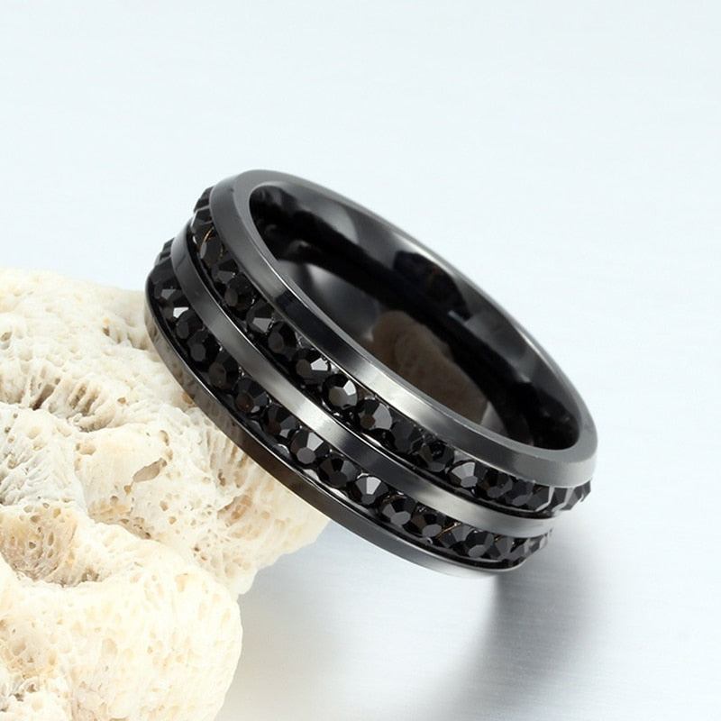 Black Cubic Zirconia and Rhinestones Heart Stainless Steel Ring Set-Couple Rings-Innovato Design-6-5-Innovato Design