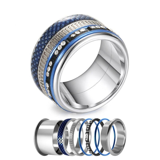 Women Stainless Steel, Aluminum, and Stackable, Rotatable, and Interchangeable Blue Ring-Rings-Innovato Design-6-Innovato Design