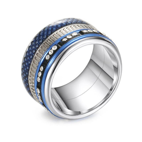 Women Stainless Steel, Aluminum, and Stackable, Rotatable, and Interchangeable Blue Ring