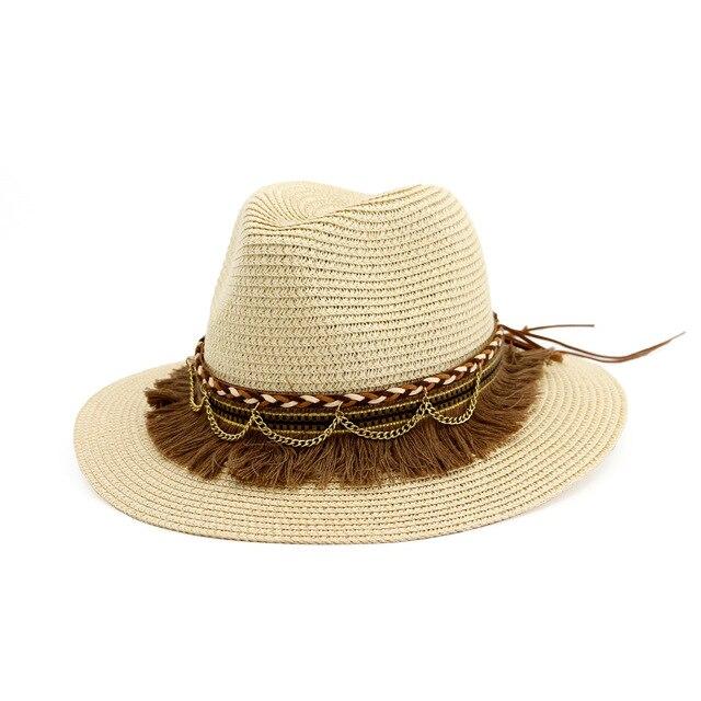 Vintage Straw Sun Hat with Tassel-Hats-Innovato Design-Beige-Innovato Design