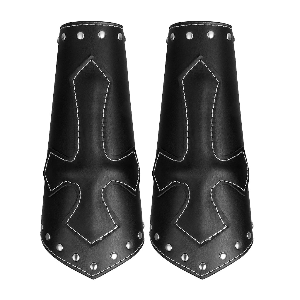 Pair Vintage Arm Armor Medieval Knight Bracer PU Leather Adjustable Steampunk Wide Cuffs-Bracelets-Innovato Design-Innovato Design
