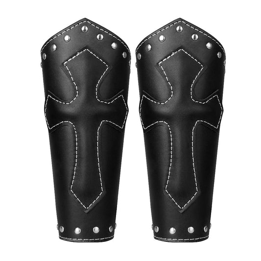 Pair Vintage Arm Armor Medieval Knight Bracer PU Leather Adjustable Steampunk Wide Cuffs-Bracelets-Innovato Design-Innovato Design