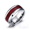 Red Koa Wood and Heart Cubic Zirconia Stainless Steel Wedding Bands-Couple Rings-Innovato Design-6-5-Innovato Design