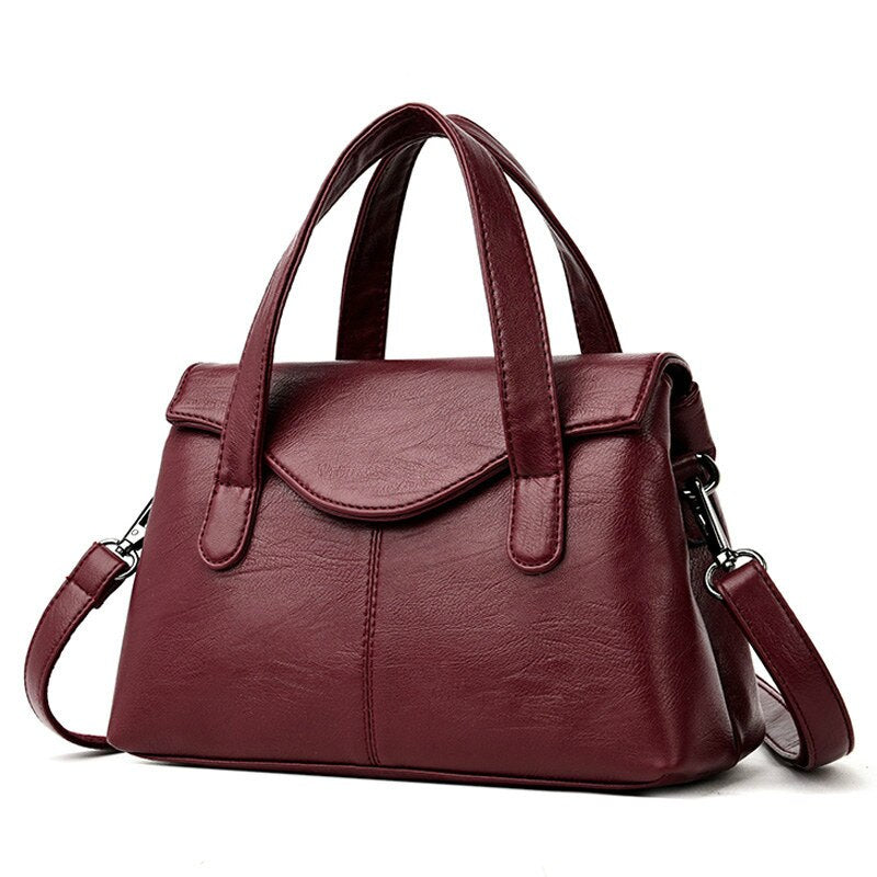 Solid Color PU Leather Tote Bag, Shoulder Bag, Crossbody Bag and Handbag-Handbags-Innovato Design-Red-Innovato Design