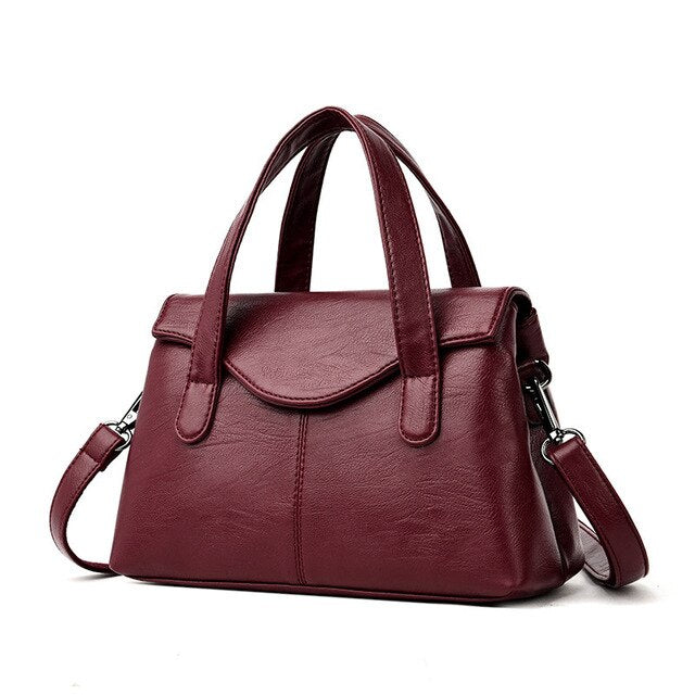 Solid Color PU Leather Tote Bag, Shoulder Bag, Crossbody Bag and Handbag-Handbags-Innovato Design-Red-Innovato Design