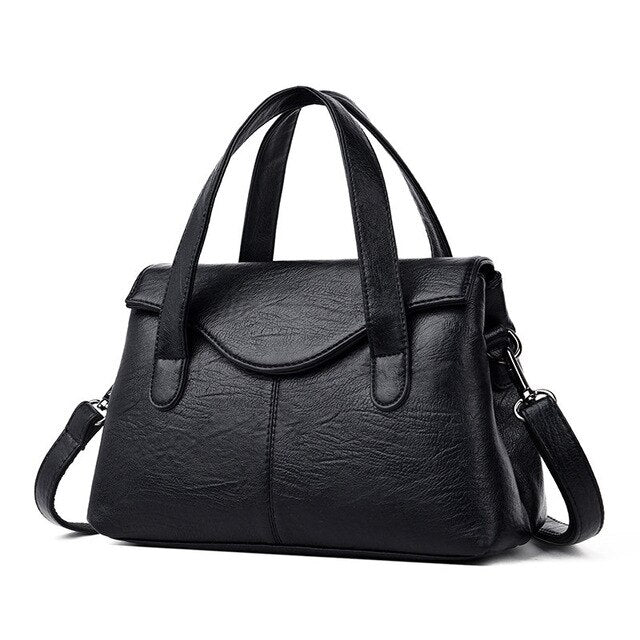 Solid Color PU Leather Tote Bag, Shoulder Bag, Crossbody Bag and Handbag-Handbags-Innovato Design-Black-Innovato Design