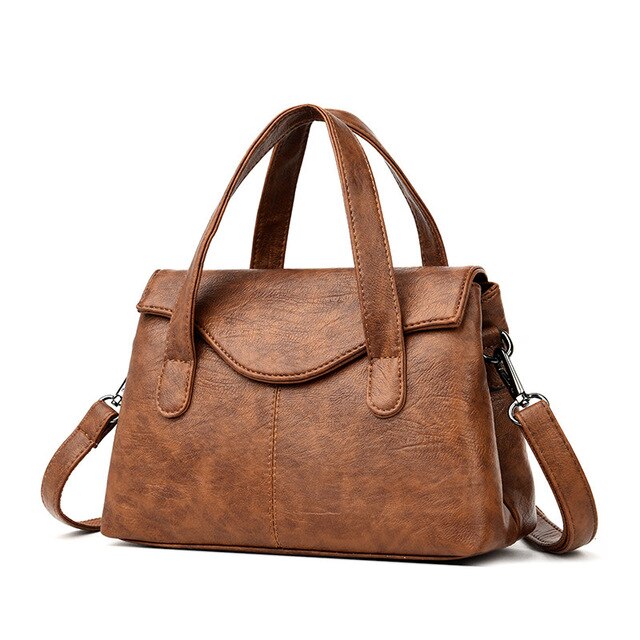 Solid Color PU Leather Tote Bag, Shoulder Bag, Crossbody Bag and Handbag-Handbags-Innovato Design-Brown-Innovato Design