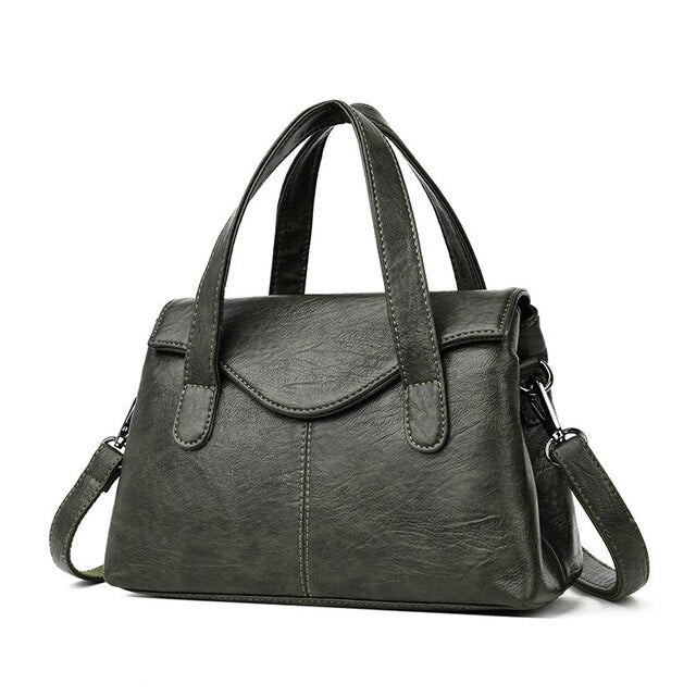 Solid Color PU Leather Tote Bag, Shoulder Bag, Crossbody Bag and Handbag-Handbags-Innovato Design-Green-Innovato Design