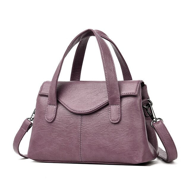 Solid Color PU Leather Tote Bag, Shoulder Bag, Crossbody Bag and Handbag-Handbags-Innovato Design-Purple-Innovato Design